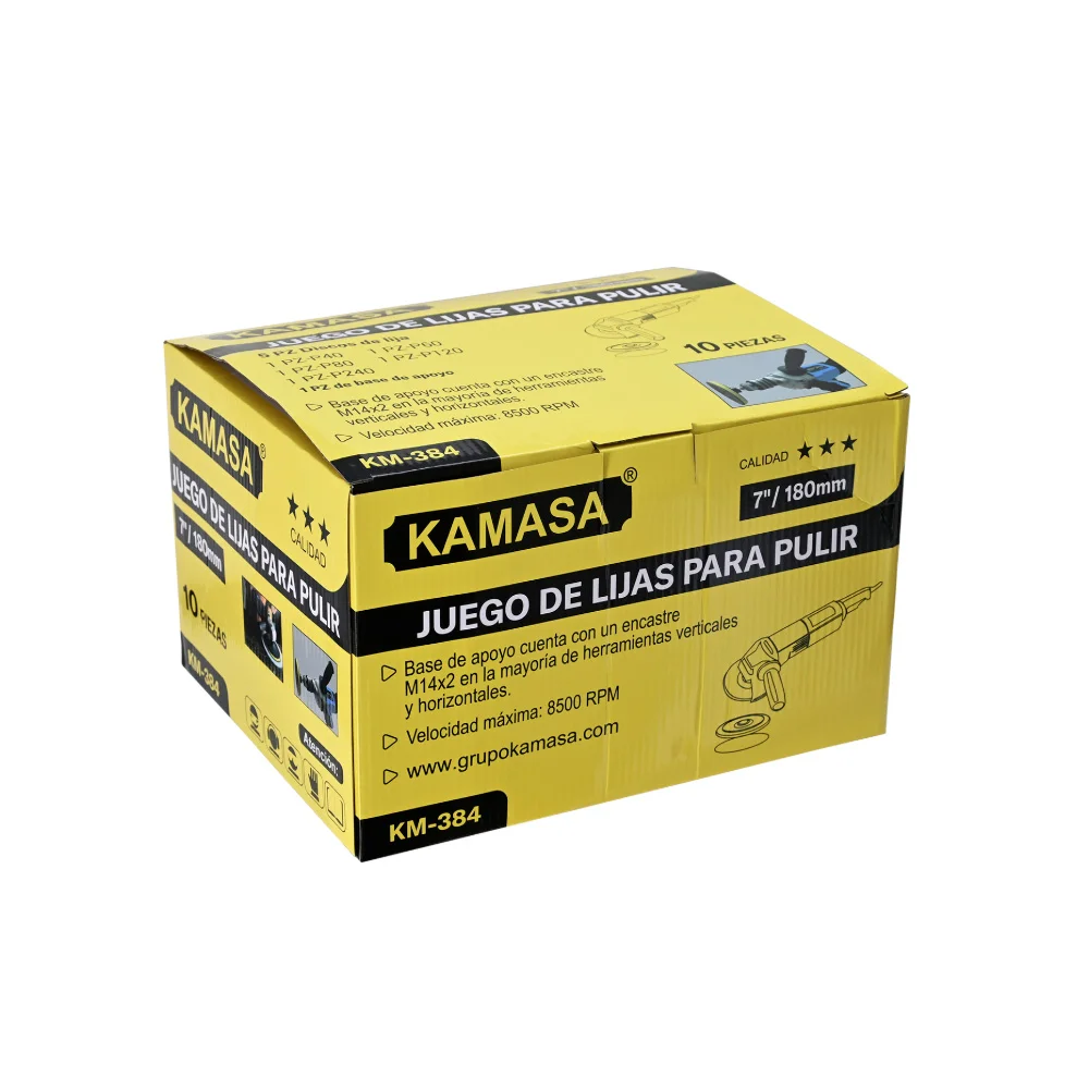 Juego de Lijas Circular 6 PZ con Respaldo 7" (180 Mm) 40 al 240 KM384 Kamasa
